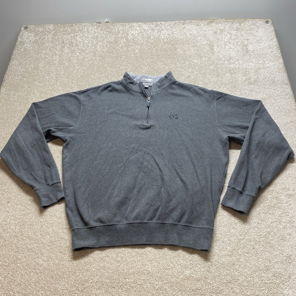 Peter Millar Sweater Mens‎ Large Gray Quarter Zip Long Sleeve Mock Neck Pullover
